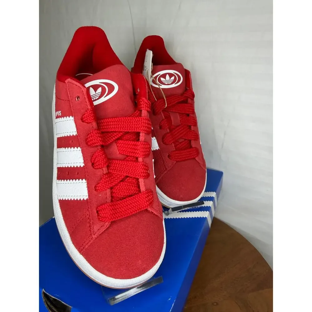 Adidas Campus 00s Kids Size 2 Red White Suede Sneakers NW